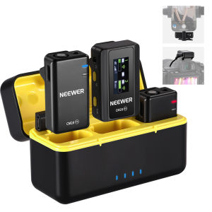 NEEWER CM28 Mic Set Wireless Lavalier Microphone System with Charging Case Noise Cancelling Mini Mic for iPhone iPad Android Phone Camera PC