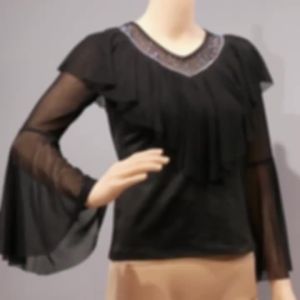 ali9 Latin Dance Wear National Standard Dance Modern Dance Practice Performance Wear Dancing Bell Sleeve Top Ballroom Dance Clothes Long Sleeve Dancing Dress