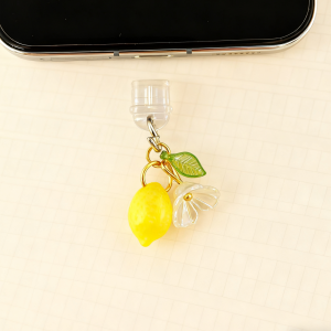 Simulated Lemon Flower Dust Plug Yellow White and Green Combination Summer Dust Plug for Mobile Phones Mobile Phone Decoration Accessories Natural Mobile Phone Pendant