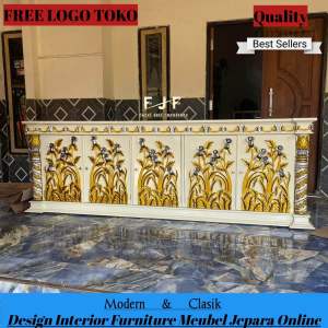Bufet Tamu Buffet Tv Minimalis Jati Tua Ukiran Seribu Bunga Khas Jepara Asli (pre order)