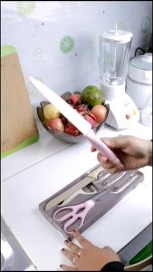 Pisau Set Pelangi Kitchen Knife 6 in1 Pisau Sultan Warna Warni Pisau Daging Buah Sayur Ikan