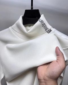 High end brand velvet long sleeve T-shirt mens autumn new trend embroidered warm casual Korean version lapel pullover sweater