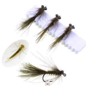 6PCS #12 #14 Realistic CDC Wet Nymph Artificial Insect Baits Damselfly Fly Fishing Flies For Trout Bass Fishing Lures
