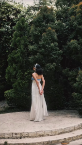 Đầm cúp ngực đính nơ dáng đuôi cá THE COUNTRY SEMI SHEER VINTAGE DRESS vải lụa chiffon