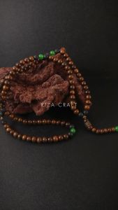 Tasbih Kayu Gaharu ASLI Wangi Original Kalimantan Super King Grade A Mewah 99 Butir sekat Giok Hijau