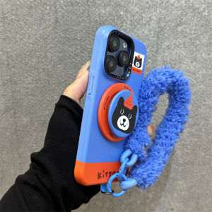 Blue Background Geely Cat Magnetic Absorption Phone Case for Apple 16 pro Max 15 pro 14 Anti-Fall Cartoon Design Hard Shell Protection