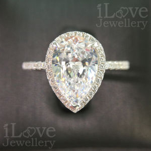 iLove Jewellery 925 Sterling Silver 18K White Gold Plated 3.0ct Pear Cut Zirconia Ring Luxury Engagement Diamond Gift for Women Fashion ILR020
