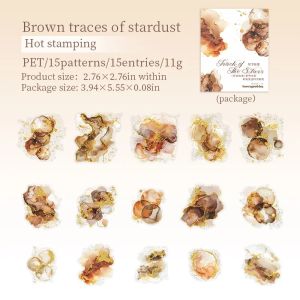 15Sheets Vintage Sticker Star Trail Series Watercolour Swoosh Foil Stamping PET Blazing Star Shadow Handbook Material Scrapbook