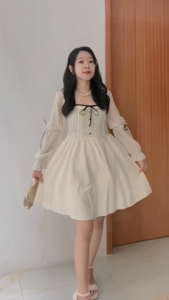 fitted long sleeve dress plus size mini dress for woman casual Korean elegant beige dress formal XL