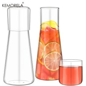 1/2PCS 30oz Clear High Borosilicate Glass Bedside Water Carafe Set with Tumbler - Hot Cold Water Pitcher for Juice Tea Coke