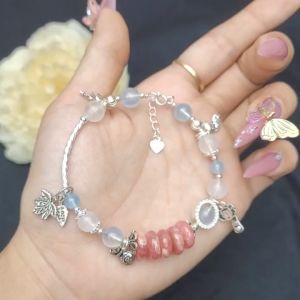 Q784 Lắc Bạc Moonstone Aquamarine mix ngũ điếu đá Đào Hoa - Phong Thủy TUDO