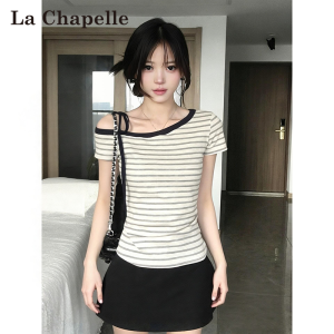 La Chapelle | Off-shoulder Striped Slimming T-shirt