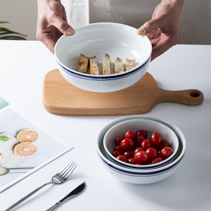 New Simple Chinese Blue Edge Series Ceramic Tableware Jingdezhen Luohan Bowl Noodles Soup Bowl Dish Bowl Underglaze Color