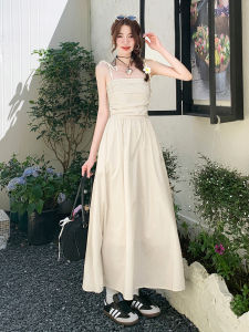 Váy Dài Đến Mắt Cá Chân Không Tay Cổ Chữ V Phong Cách Pháp Cho Nữ Mùa Thu Mới Váy Dài Cao Gót Váy Dài Đến Đầu Gối