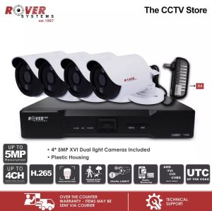 Rover 4 Channel DVR + 4 units 5MP Bullet Outdoor CCTV Camera XVI DUAL LIGHT + Adapter type Power Supply | Rover Systems GS Series CCTV Package