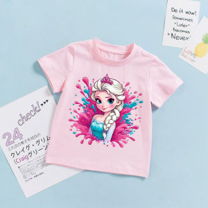 Hasbro | 2026 Frozen Elsa T-Shirt Cartoon Anime Figure Print Little Girls Children Aged 3-8 Fashion Sweet Tops Summer Clothes Kids Gift