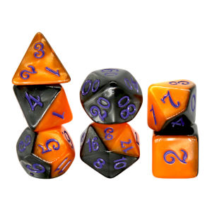 Bộ Xúc Xắc Halloween Gemini 7 Món Hai Màu Cam Đen Mực Tím Dùng Cho Trò Chơi Nhập Vai TTRPG Phụ Kiện Chơi Game Trang Trí