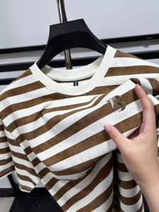 Loose Striped Short Sleeve T-Shirt Men Summer Trend Color Block round Neck Casual Half Sleeve Brand Top Urban Fashion Streetwear