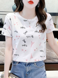 Áo Thun Cotton Tay Ngắn Màu Trắng Mùa Hè 2025 Áo Thun Nữ Dáng Rộng Cổ Tròn Thường Ngày Chất Liệu Cotton Pha Trộn Polyester