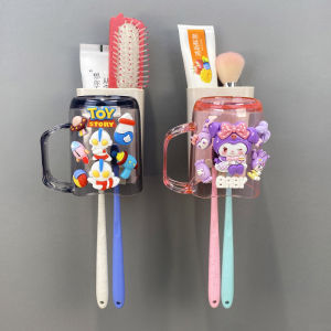 Wall-Mounted Childrens Toothbrush Cup Set Cartoon Bathroom Storage Rack Dental Care Organizer Philex PP Material No Handle