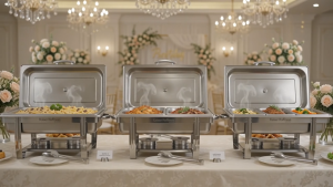 GW-833B Stainless Steel Chafing Dish 9L Full Pan 2 Division 3 Division Buffet Food Warmer 22x14x11 Inches for Catering Restaurant Hotel