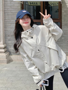 Loose Casual Hooded Jacket Womens Miniature Spring New Korean Version Workwear Style Long Sleeve Zipper Coat for Ladies