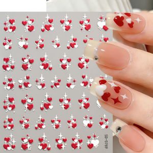 1/2Pcs 5D Red White Love-Heart Nail Art Stickers Embossed Star Love Self-adhesive Nails Sliders Valentines Day Manicure Decals