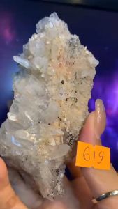 Bụi đá Thạch Anh Lemurian cộng sinh Tourmaline pha lê tắm sắc lắc lắm thiền định vũ trụ mạnh mẽ 619