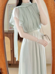 XIAOQIAOJIA | Summer Outfit Gentle Style Korean System Soft Atmosphere Maturity Chiffon Top Half Skirt Two Piece Set Short Sleeve Round Neck