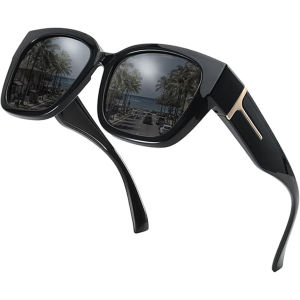 Polarized Fit Over Glasses Sunglasses for Women UV Protection Trendy Square Wrap Around Shades for Driving Riding
