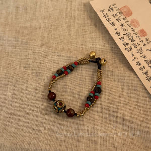 Tibetan Style Natural Stone Beaded Bracelet Womens Woven Rope Bell Bracelet New Chinese Retro Ethnic Wind Hand Jewelry