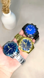 Jam Tangan Pria Eksekutif Analog Stainless Steel + Dial Hitam Elegan Fashion Terbaru