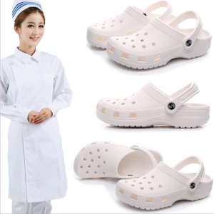 White Nursing Work Shoes Summer Womens Hole Sandals Beach Shoes Large Size 41-42-43 for Students and Elderly with Flat Heel