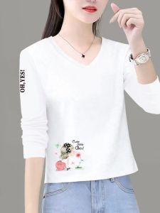 V Neck Bottoming Shirt Inner Wear Long Sleeve T-shirt 2024 New Arrival Autumn Womens Slimming Cotton Small Fashion Tops