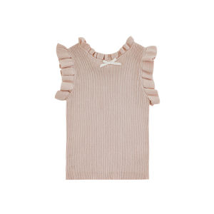 Active Girls Pure Color Slim Fit Knitted Vest Summer Vitality Butterfly Pattern Sleeveless Top Cotton Blend Fabric Childrens Clothing