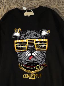 100% Pure Cotton Heavyweight American Hip Hop Little Dog Summer Short Sleeve T-Shirt Mens Loose Fit Half Sleeve Top for Men And Women