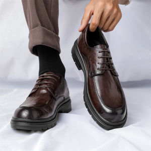 Mens Leather Shoes Autumn Winter British Style Casual Derby Wedding Groom Shoes Increased Height Business Formal Leather