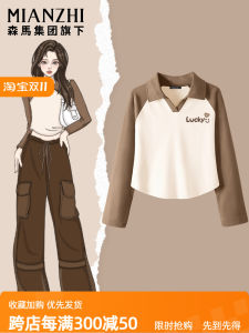 Long Sleeve Pure Cotton V-Neck T-Shirt Womens Short Style Fashionable Spring Autumn Design Sensation Printed Slim Fit T-Shirt