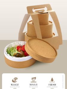 LeLu Thickened Disposable Takeaway Sushi Lunch Box Hotel Packaging Box Premium Gift Fast Food Container round Shape Paper Material