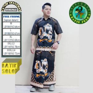 Baju Batik Pria Dewasa Baju Setelan Sarung Celana Batik Wisanggeni Solo Motif Vespa Hitam