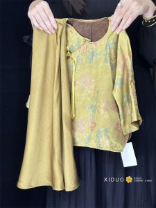 New Chinese Style Childrens Clothing Set Floral Print Baby Girls Spring Autumn Outfit Hanfu Top Half Skirt Traditional Ethnic Wear