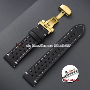 Dây Đồng Hồ Da Đua Xe Cổ Điển Khóa Nhanh 18mm-24mm Thoáng Khí Lỗ Thoáng Khí Dành Cho Đồng Hồ Seiko Rolex Omega Huawei Samsung