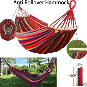 Outdoor Canvas Camping Hammock Anti Rollover Portable Thicken Fabric Single/Double Hammock with Carry Bag for Patio Backyard