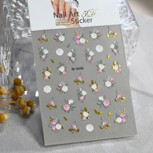 1Pcs 5D Pink&White Rose Nail Art Sticker Elegant Peony Self-Adhesive Nails Decals for Romantic Valentines Day Manicure Sliders