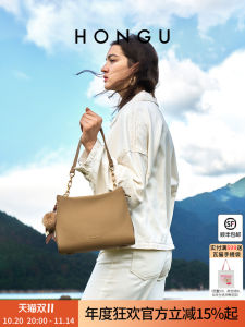 กระเป๋าสะพายข้างหนังแท้ HONGU สำหรับผู้หญิง กระเป๋าถือทรงสี่เหลี่ยมเล็กสไตล์วันพีซ ปิดด้วยซิป ขนาดกลาง