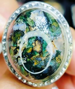 Cincin Batu Akik Pancawarna Klawing batik hijau kristal