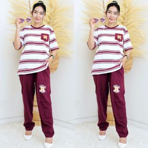 LUVLUVSHOP Setelan One Set Celana panjang Jumbo Saku Kanan Kiri Katun Premium Motif Lucu