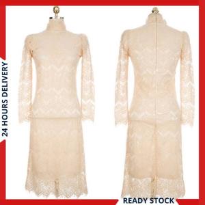 CFBOUTIQUE Korean Style Women Fashion Full Lace Long Sleeve Ladies Summer Dinner Midi Dress