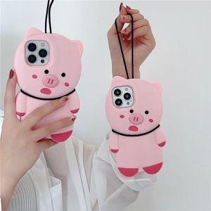 ซิลิโคนโทรศัพท์ Case สำหรับ iPhone 14 13 12 11 Pro Max 3D หมูสีชมพูโทรศัพท์ Case Soft Silicon กันกระแทกปกหลัง