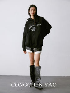 Limited Time Offer CONGCHENYAO Loose Lazy Style Hoodie Pure Cotton Casual Sweatshirt Womens Comfortable Long Sleeve round Neck